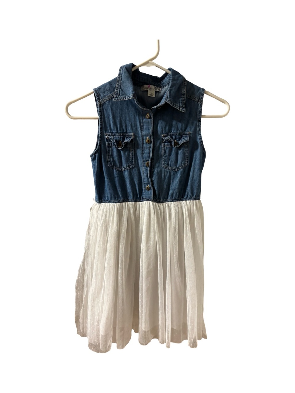 Knitworks Blue Casual Summer Western Denim Bodice White Skirt Girls Dress Sz 10